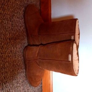 Tan and fuzzy boots.